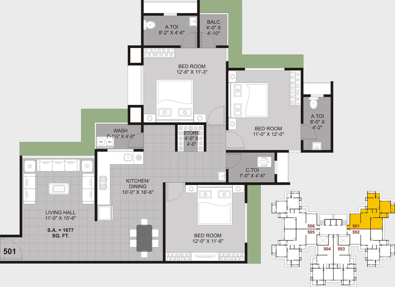 Typical Floor Plan (3 BHK)