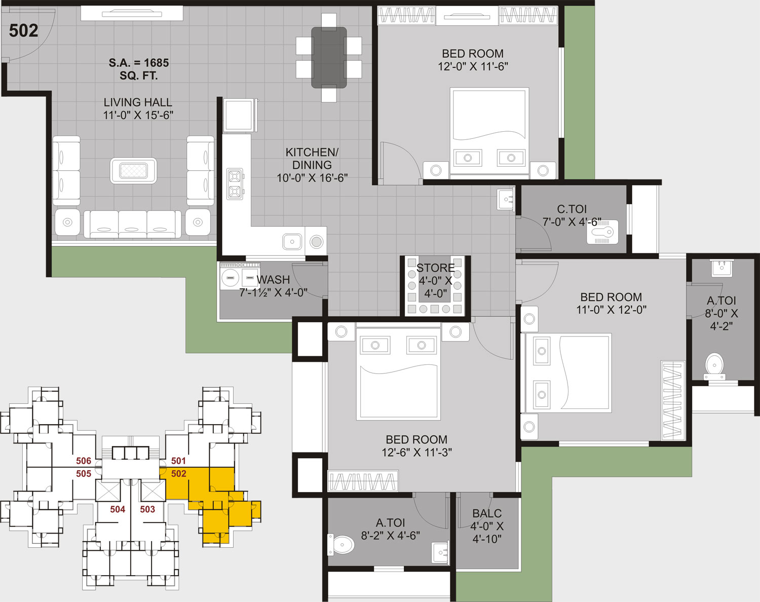 Typical Floor Plan (3 BHK)